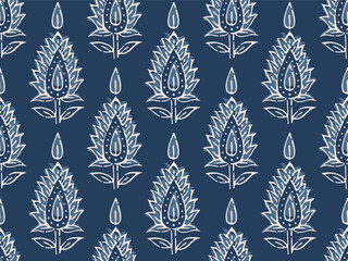 INDIGO PAISLEY SEAMLESS PATTERNS, AJRAKH PATTERN, HAND BLOCK PRINT, BATIK PRINT, INDIAN TEXTILE BACKGROUND