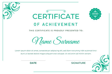 Vector vintage achievement certificate template vector, professional design in green