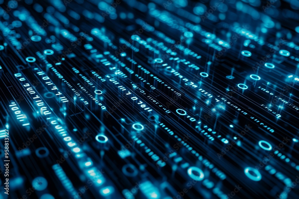 Fototapete background of blue digital binary data on a computer screen