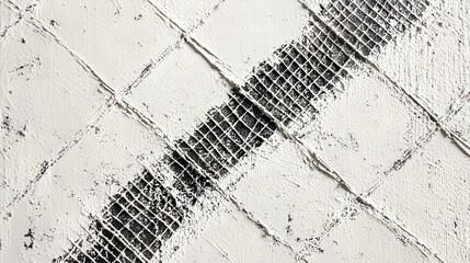 Minimalist White Canvas with Intricately Detailed Lattice Pattern and Diagonal Black Stripe