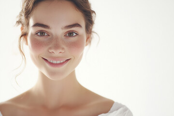 A beautiful woman close-up, facial skin care display