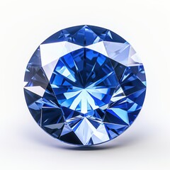 A detailed close up of a stunning blue diamond placed on a white surface