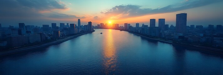 Fototapeta premium Breathtaking Sunset over the Shimmering Cityscape of Tokyo Japan