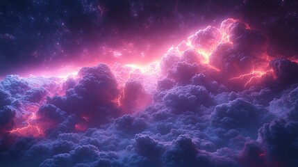 Fototapeta premium vertical video fantastic thunderstorm in the night sky flashing lightning colorful neon light glows inside the stormy cloud