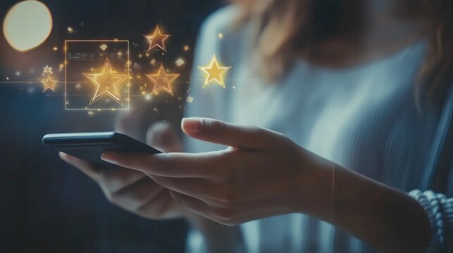 User give rating to service experience on online application, Customer review satisfaction feedback survey concept, Customer can evaluate quality of service leading to reputation ranking of business.