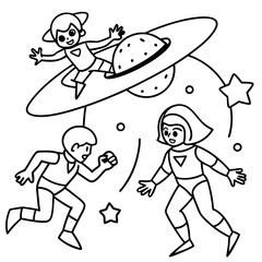Fototapeta premium Superhero kids battling aliens in space