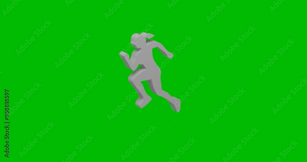 Poster animation of rotation of a white running woman symbol with shadow. simple and complex rotation. seam