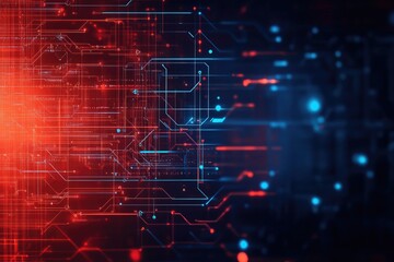 Fototapeta premium Dynamic digital background featuring vibrant red and blue circuit patterns, symbolizing technology and innovation.