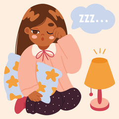 Sleep girl with a pillow