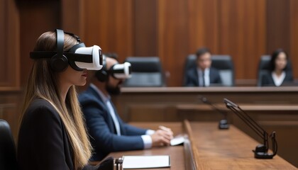 Virtual reality technology enhances courtroom experiences, showcasing innovative legal practices in a modern setting.