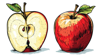 Hand Draw Apple Apple Cut in Half on Pop Art Background