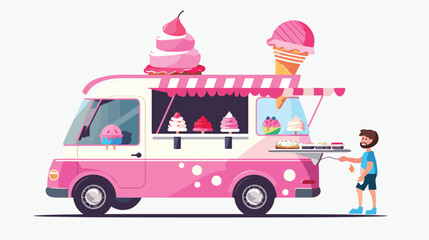 Ice Cream Van Concept Boy Buying Frozen Dessert