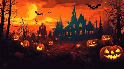     Eerie Halloween Night with Pumpkin Heads and Burning Candles