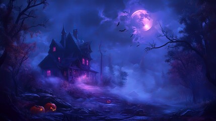 Obraz premium Eerie Halloween Night with Pumpkin Heads and Burning Candles