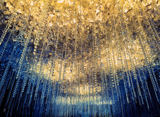 Hanging crystal chandelier made of gemstones, gold yellow sapphire diamond chandelier with warm...