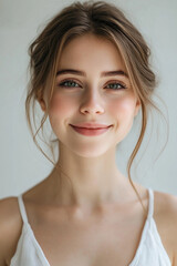 A beautiful woman close-up, facial skin care display