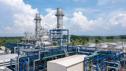 Aerial view power station plant, High voltage substation electrical power plant factory energy,...