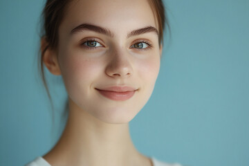 A beautiful woman close-up, facial skin care display