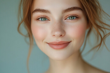 Naklejka premium A beautiful woman close-up, facial skin care display