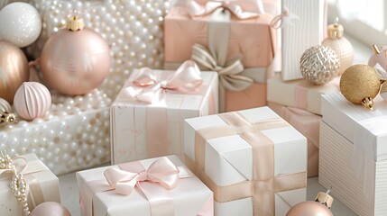 White gift boxes with bows and ribbons. 3d rendering