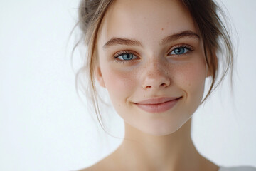 A beautiful woman close-up, facial skin care display