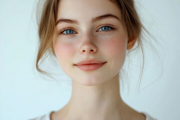 A beautiful woman close-up, facial skin care display