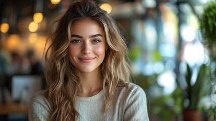 Obraz premium beautiful businesswoman working on laptop in modern office group of freelancers working in shared work area concept of coworking common workspaces for business startups
