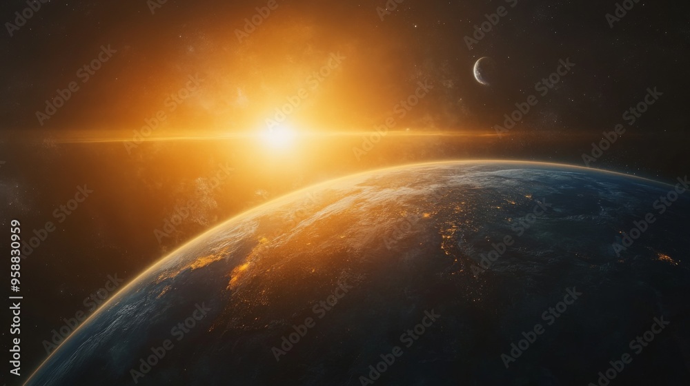 Wall mural Sunrise Over Earth from Space