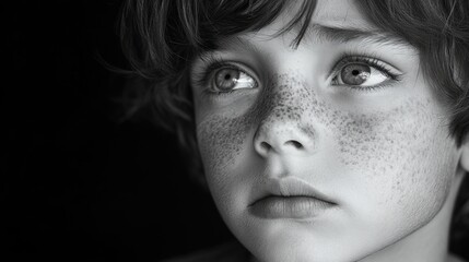 Fototapeta premium black and white portrait of sad anonymous little boy