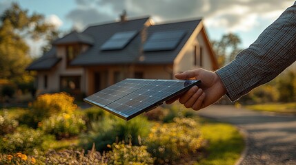 businessman holding selling solar panel shaking hand with customer
