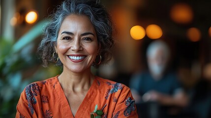 Fototapeta premium caregiver bringing healthy snack to senior woman and man in nursing home care center
