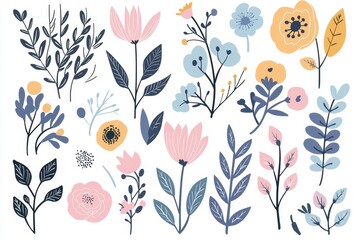 A simple floral arrangement with pastel colors in a flat style modern illustration. This would be a great addition to a cozy home, Easter holiday celebration decor, clipart for cards, or boho
