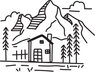 Hand drawn landscapes illustration on transparent background.
