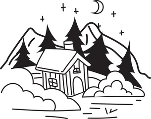 Hand drawn landscapes illustration on transparent background.
