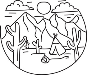 Hand drawn campfire illustration on transparent background.
