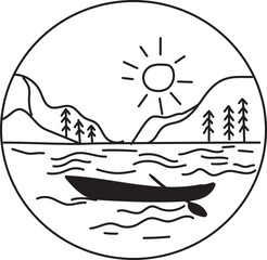 Hand drawn lake illustration on transparent background.
