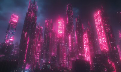 Obraz premium Futuristic Cityscape with Pink Neon Lights