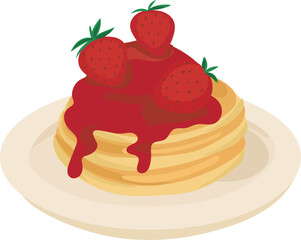 Cartoon strawberry pancakes illustration on transparent background.
