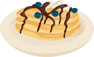 Cartoon blueberry pancakes illustration on transparent background.
