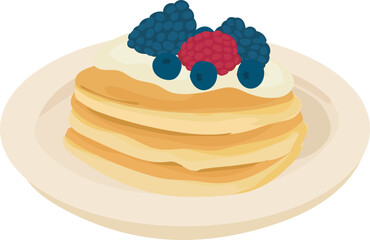 Cartoon blueberry pancakes illustration on transparent background.
