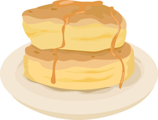 Cartoon honey pancakes illustration on transparent background.
