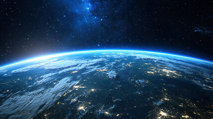 Stunning View of Earth from Space with City Lights and Starry Sky