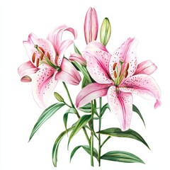 Floral elements in the form of a bouquet of flowers lilies. Illustration in watercolors.