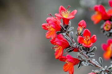 In the park, flowers are blooming on plants from above