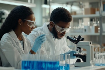 Lab-Grown Cultured Vegan Meat Sample. Medical Scientist Working on Plant-Based. Medical Biotechnology Research Laboratory Using Microscope.