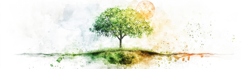 Obraz premium A tree is the main focus of this image, which is a watercolor painting