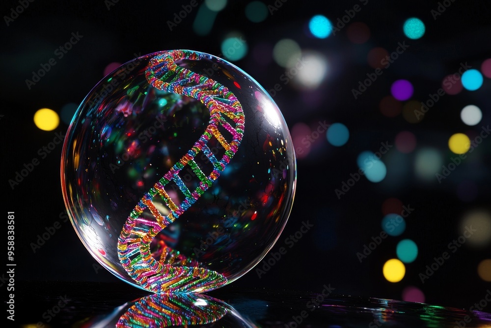 Poster composition of the dna molecule. double helix of dna. research in the field of medicine and genetic 