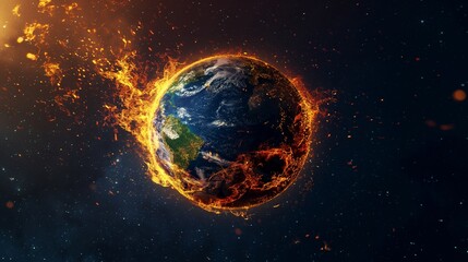 Fototapeta premium Earth burning and engulfed in flames, signifying a worldwide calamity and a shift in climate
