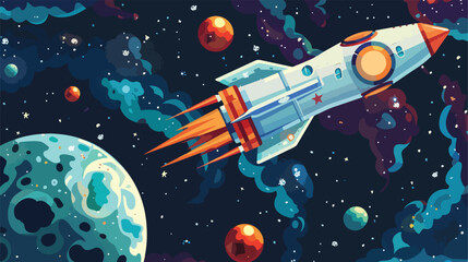 Pixel Rocket Concept Exploration of Space Graphic