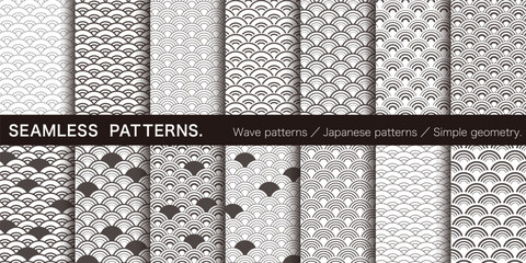 青海波模様。日本の伝統模様、シームレスなパターン。シンプルな幾何学模様。